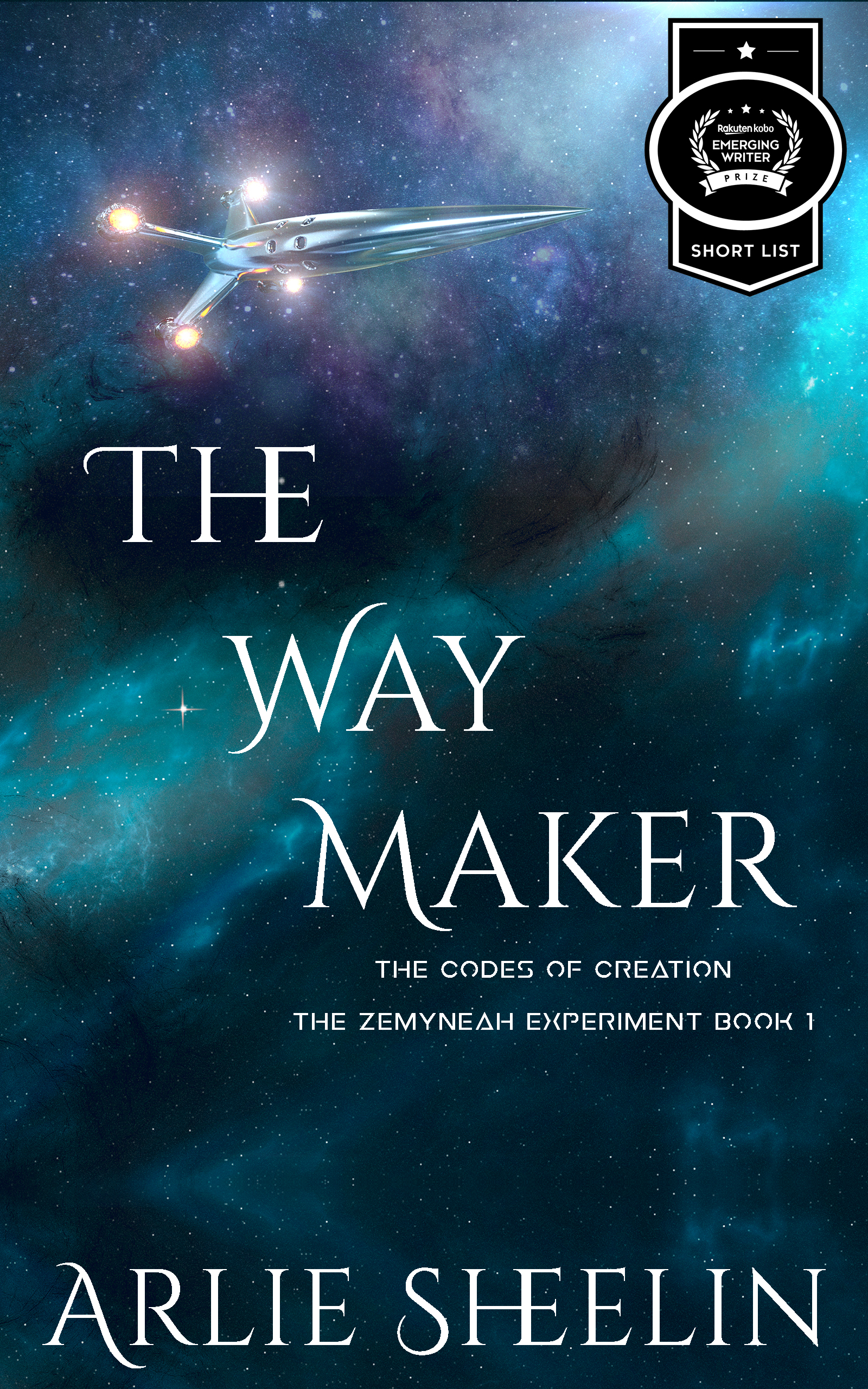 The Way Maker ebook cover. Spaceship in nebula